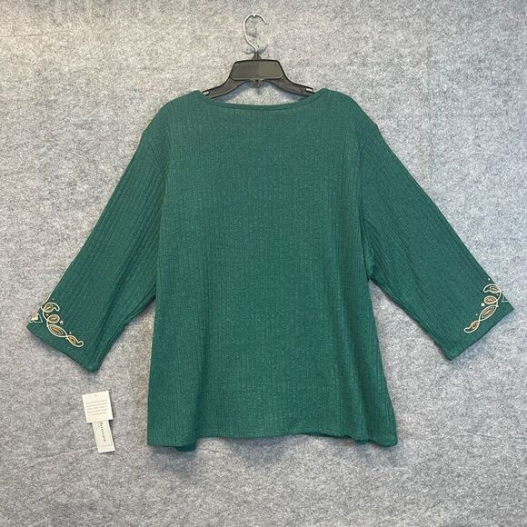 NWT Alfred Dunner Woman Top 3X Emerald Isle Green Center Medallion Embroidery - Picture 12 of 16